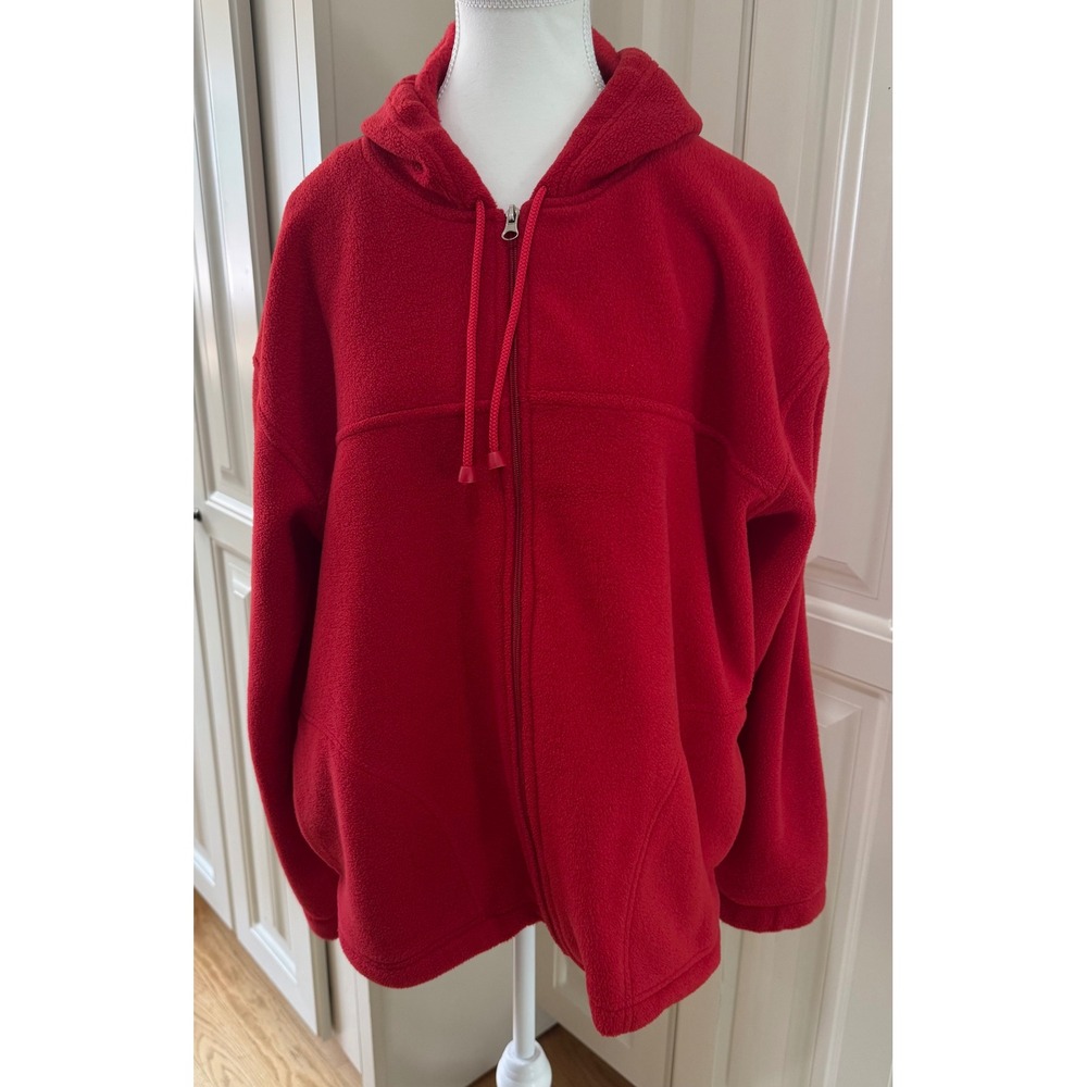 Maurix Red Fleece Zip Up Hoodie Jacket Womens Large Coat With‎ 2 Pockets